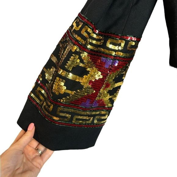 Vintage Lillie Rubin 100% Woolen Aztec Sequin Open Front Blazer Size 8 - Picture 7 of 13